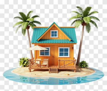 Beach House With Palm Trees PNG