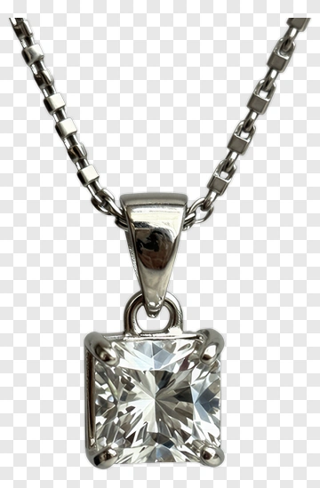 Silver Necklace With Square Pendant PNG