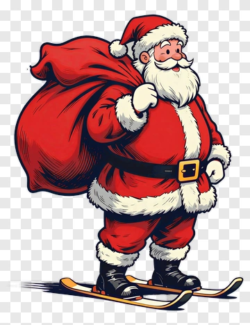 Santa Claus Skiing With A Red Bag PNG