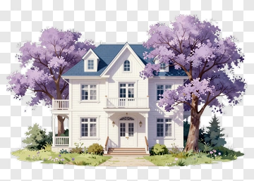 House Surrounded By Purple Trees PNG