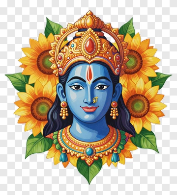 Blue Deity Surrounded By Sunflowers PNG