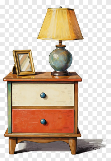 Colorful Nightstand With Lamp And Picture Frame PNG
