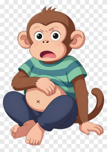 Cartoon Monkey Sitting With A Surprised Expression PNG