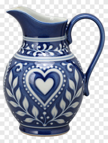 Blue Ceramic Pitcher With Heart Design PNG