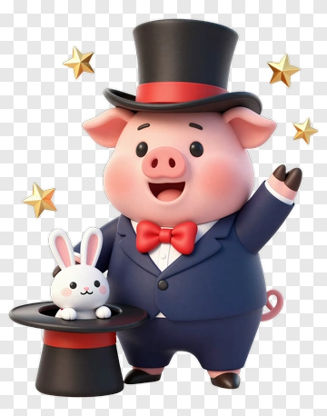 Cartoon Pig Magician With A Rabbit PNG