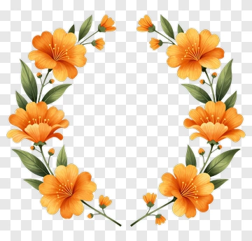 Colorful Floral Frame With Orange Flowers PNG