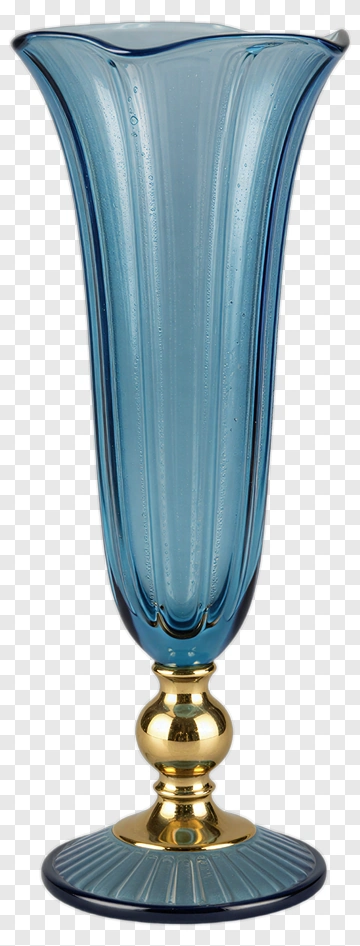 Elegant Blue Glass Vase With Gold Base PNG