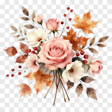 Autumn Floral Bouquet With Pink Roses PNG