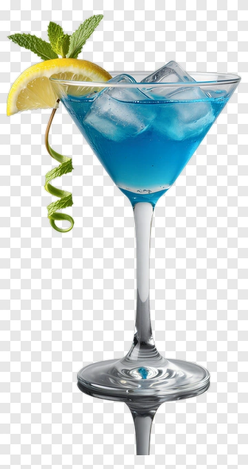 Blue Cocktail With Lemon And Mint Garnish PNG