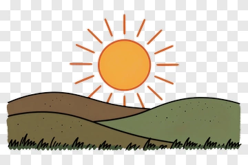 Cartoon Sun Over Rolling Hills PNG