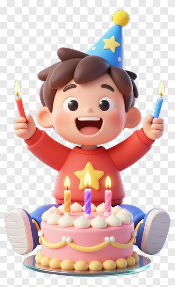 Cartoon Boy Celebrating Birthday With Cake And Candles PNG