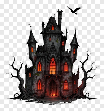 Haunted Castle With Dark Trees And A Crow PNG