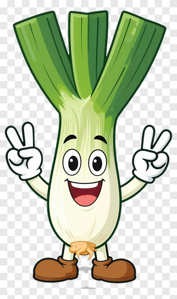 Cartoon Leek With Peace Signs PNG