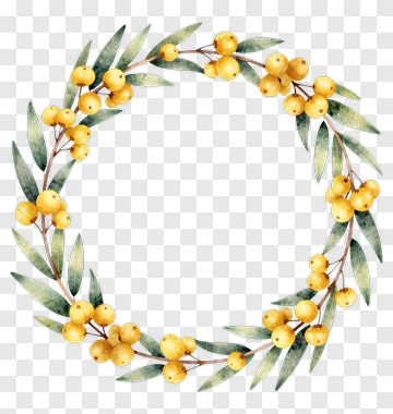 Watercolor Yellow Berry Wreath PNG