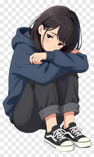 Sad Girl Sitting In A Hoodie PNG