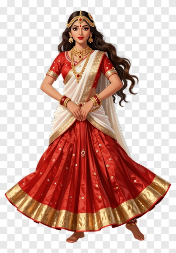Traditional Indian Woman In Red Dress PNG
