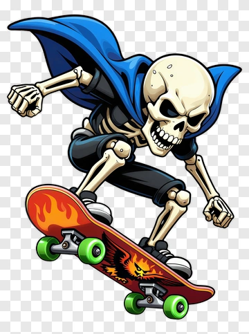 Cartoon Skeleton Skating On A Skateboard PNG