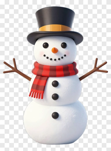 Cartoon Snowman With A Black Hat And Red Scarf PNG