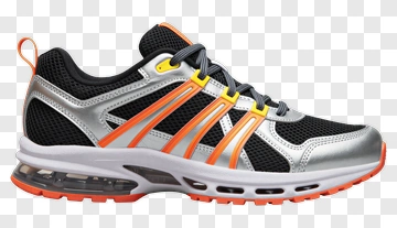 Sporty Running Shoe With Silver And Orange Accents PNG