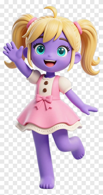 Cartoon Girl Waving In A Pink Dress PNG