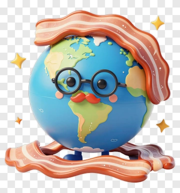 Cartoon Globe Character With Bacon PNG