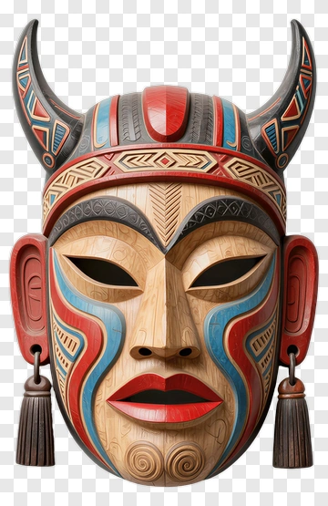 Decorative Tribal Mask With Colorful Patterns PNG