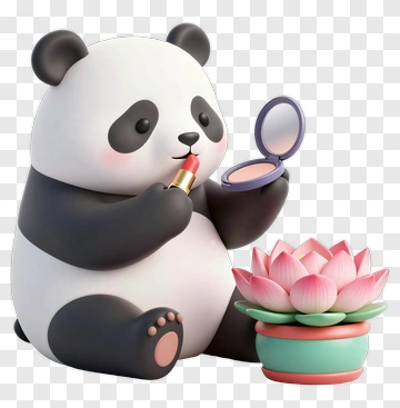 Cartoon Panda Applying Lipstick PNG