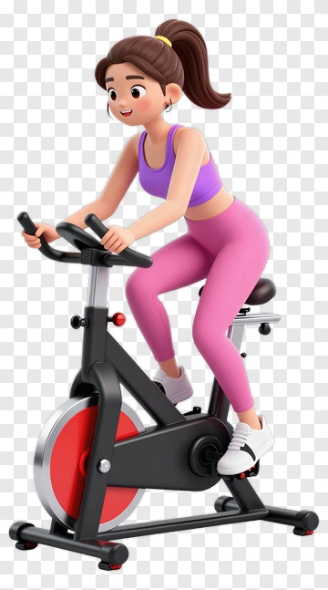 Cartoon Woman Riding A Spin Bike PNG