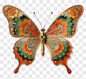 Colorful Butterfly With Floral Patterns PNG
