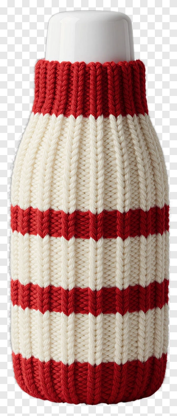 Knit Bottle Cozy With Red And White Stripes PNG