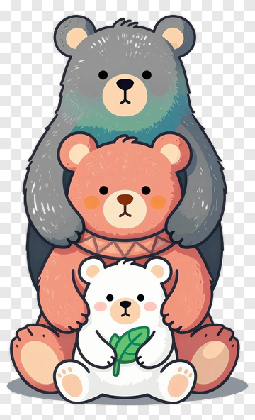 Cartoon Bear Family Stacked Together PNG