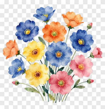 Colorful Watercolor Flower Bouquet PNG