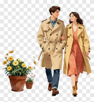 Couple Walking Together With Flower Pots PNG