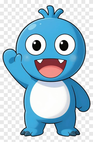 Cartoon Blue Monster Waving Hello PNG