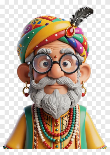 Cartoon Character Wearing Colorful Traditional Attire PNG