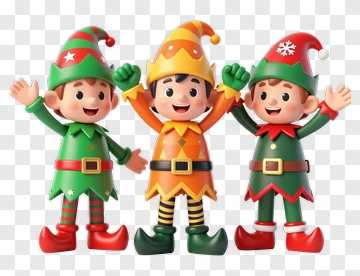 Cartoon Elves Celebrating Together PNG