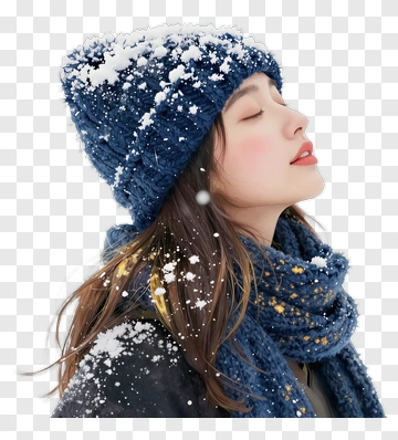 Woman In Winter Hat And Scarf With Snowfall PNG