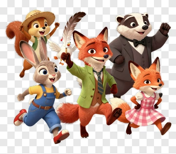 Group Of Cartoon Animals Running Together PNG