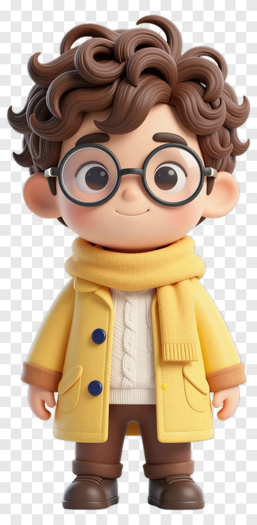 3D Boy Wearing A Yellow Coat And Scarf PNG
