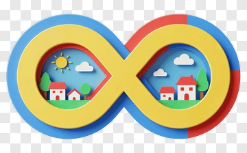 Colorful Infinity Symbol With Houses And Sun PNG