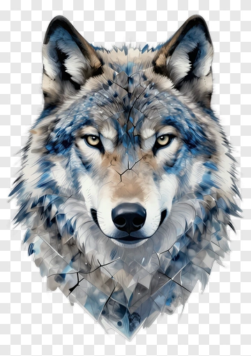 3D Wolf Head With Blue And Gray Fur PNG