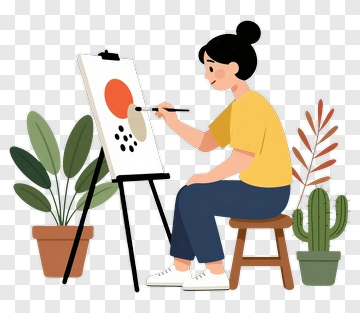 Woman Painting On Canvas PNG