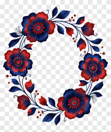Floral Wreath With Red And Blue Flowers PNG