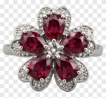 Flower Ring With Ruby Gemstones PNG