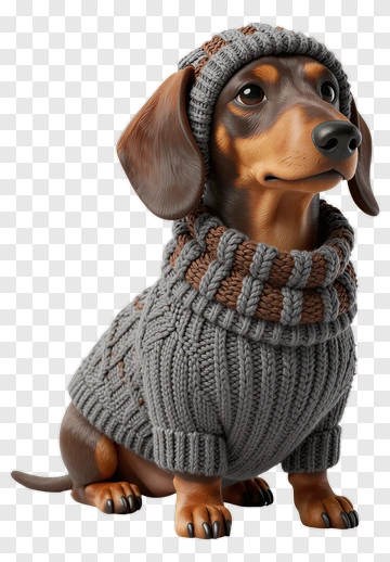 3D Dachshund Wearing A Knitted Sweater PNG