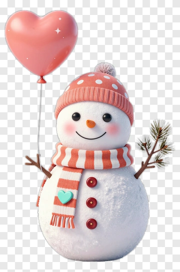Cute Snowman Holding A Heart Balloon PNG
