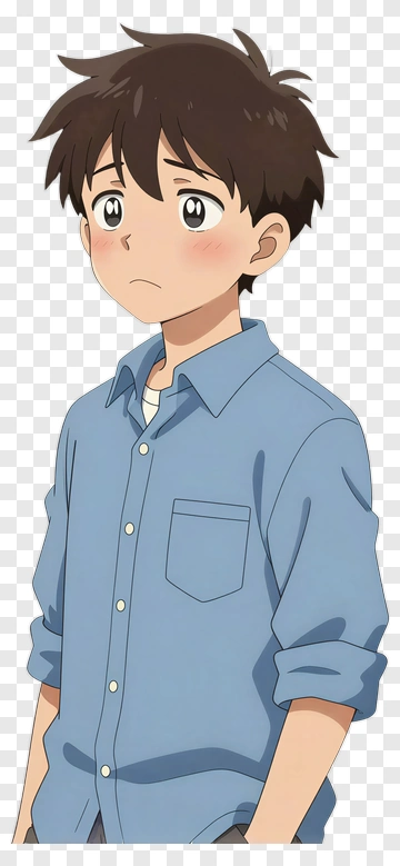 Anime Boy With Brown Hair In A Blue Shirt PNG