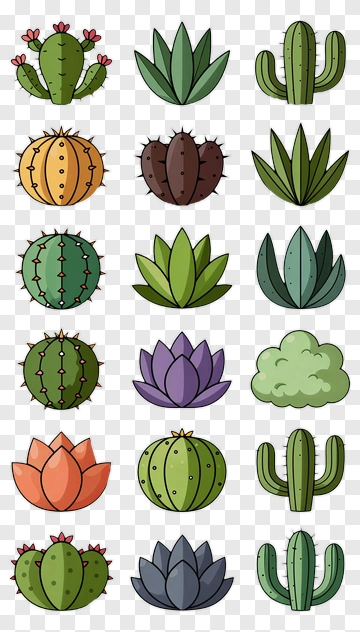 Colorful Cactus And Succulent Collection PNG