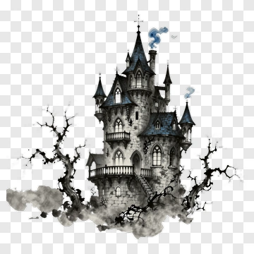 Haunted Castle With Dark Trees PNG