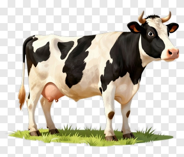 Cartoon Cow Standing On Grass PNG